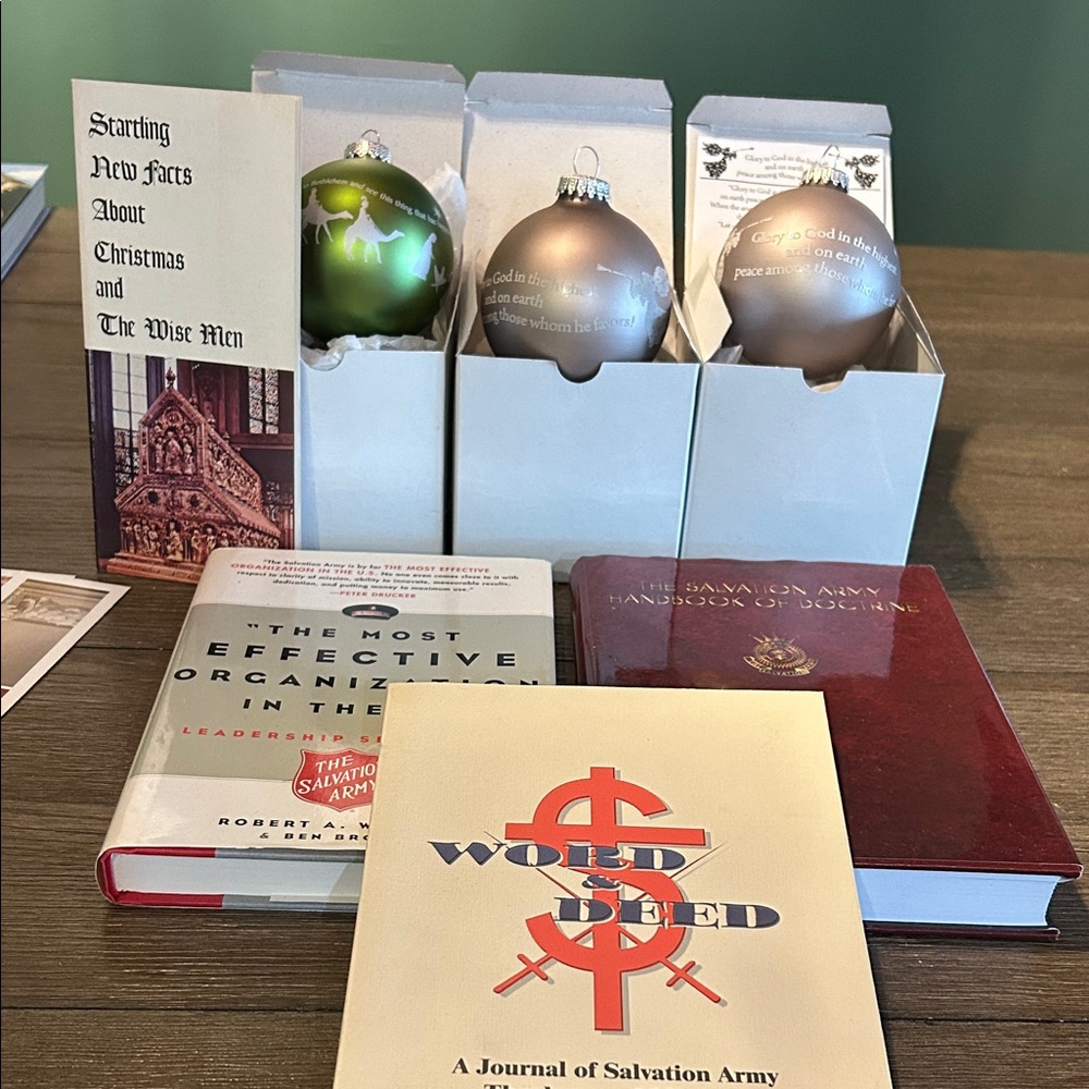 Salvation Army bundle books and ornaments one first edition Leadership Christian